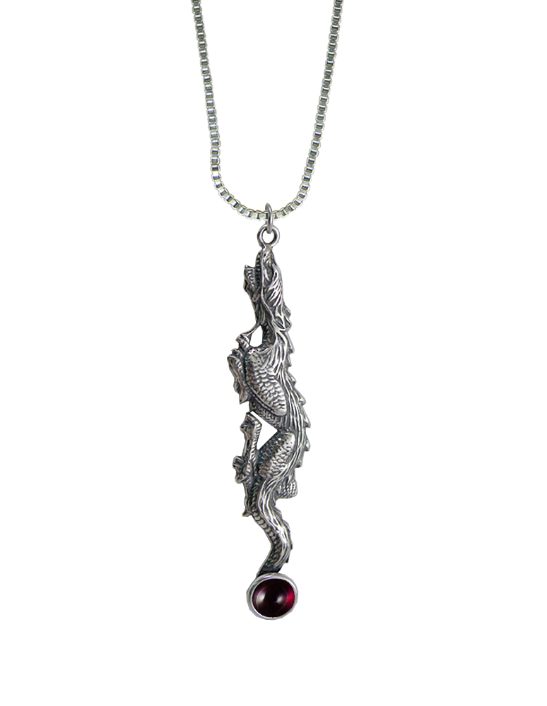 Sterling Silver Stealth Dragon Pendant With Garnet